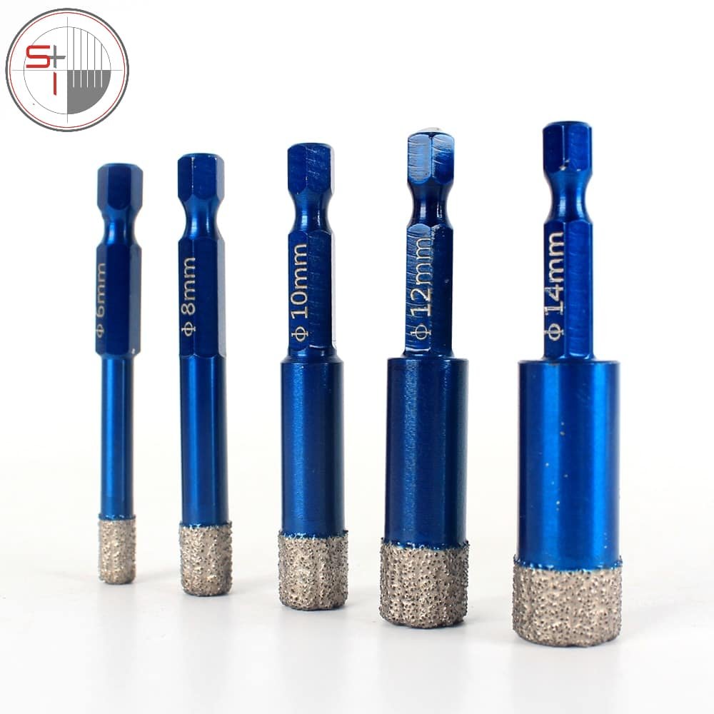 Diamond tile hole cutter set with 1/4 inch Shank Vacuum Brazed Ceramic