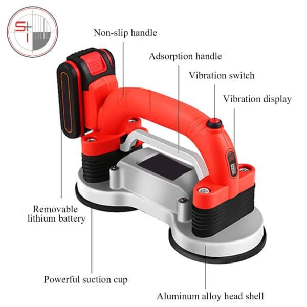 Tile Vibrator Portable Machine 60-120mm | Adjustable Suction Cups | Automatic Floor Leveling Vibrator with Battery